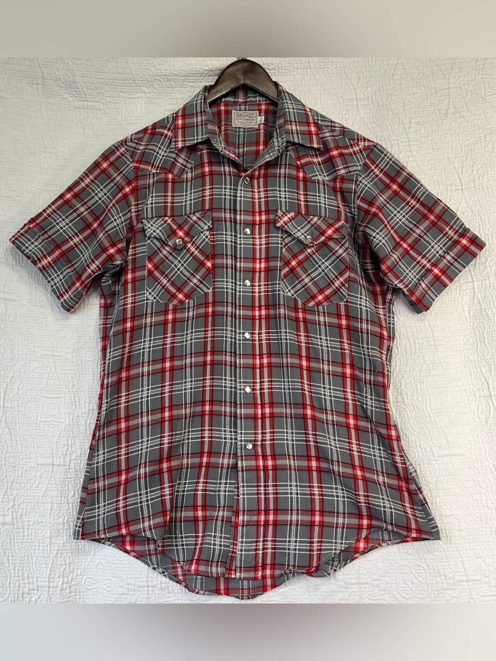H Bar C Vintage Shirt Mens 15.5 Western Pearl Snap Ranchwear USA Plaid Textured